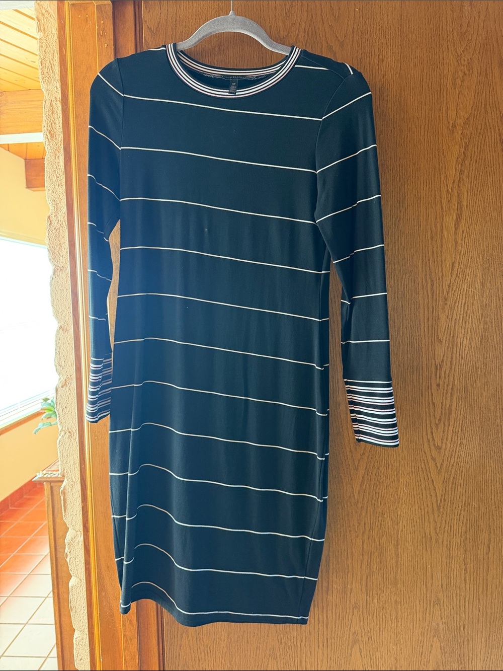 White House Black Market Black Dress with White Stripes - Long Sleeve